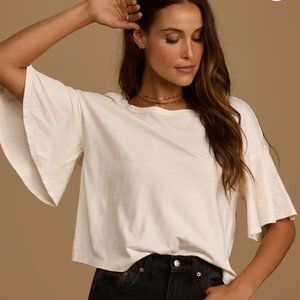 Lulu's Fly Style Off White Flutter Sleeve Tee